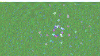 Depending on the size of my audio sound, I visualize it with flying stars. The audio is the sound of descending stairs.